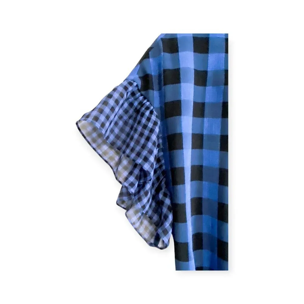 Tularosa Jenny Blue and Black Buffalo/gingham Plaid Wrap Mini Dress, Size M